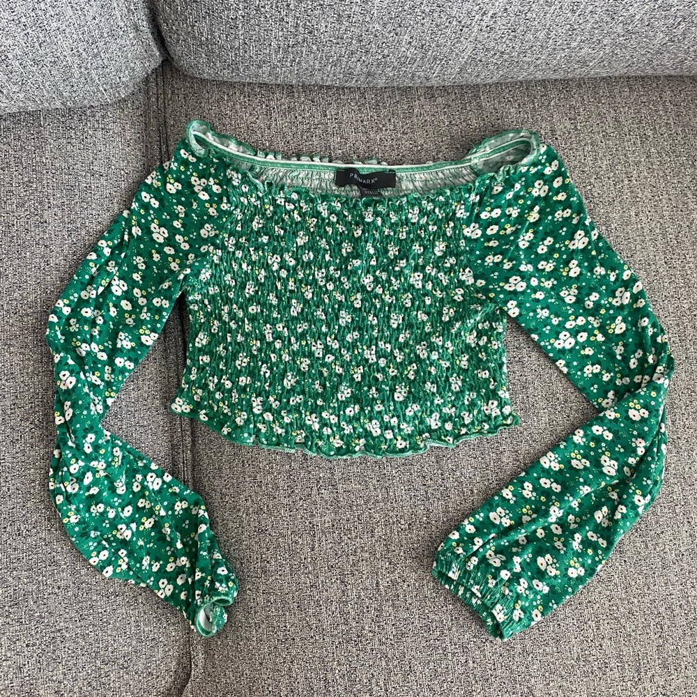 Floral Strapless Long Sleeve Crop Top